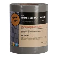 Sichtschutzstreifen PVC Zaunblende 0,19x35 m Basic 450 gr/m&sup2; inkl. 25 Klemmschienen