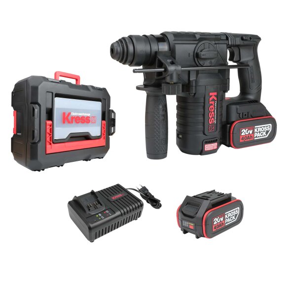 KRESS 20V Akku-Pneumatic-Bohrhammer KUC61.2 2,2kg 2,2 J, 24 mm SDSplus, 2x Akku 4.0Ah, Ladegerät 6A, Stabelbox