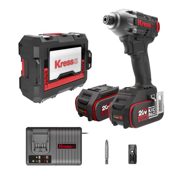 KRESS 20V Akkuschlagschrauber KUB60.2 230Nm, 2*4.0Ah, Ladegerät 6A, 6kant Direktbitaufnahme, Stapelbox