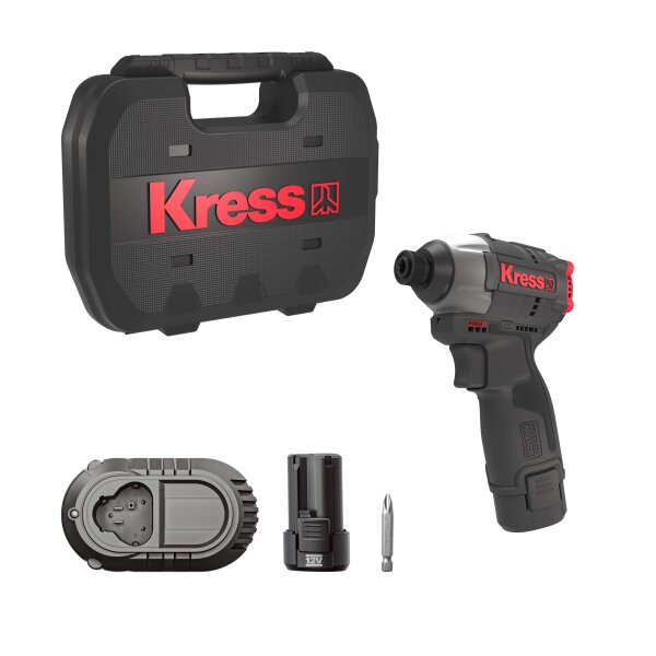 KRESS 12V Akkuschlagschrauber KUB50.2 1/4" 140Nm, 2*2.0Ah, Ladegerät 1.5A, Stapelbox