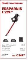 KG262 60V 63cm Akku Heckenschere KIT inkl. KA3000+KA3713