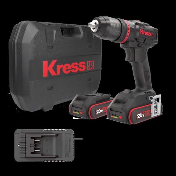 Kress 20V Akkuschlagbohrschrauber, 60Nm, 2*2.0Ah, Ladegerät 2A, Stapelbox
