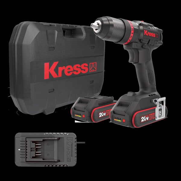 KRESS Kress 20V Akkuschlagbohrschrauber, 60Nm, 2*2.0Ah, Ladegerät 2A, Stapelbox