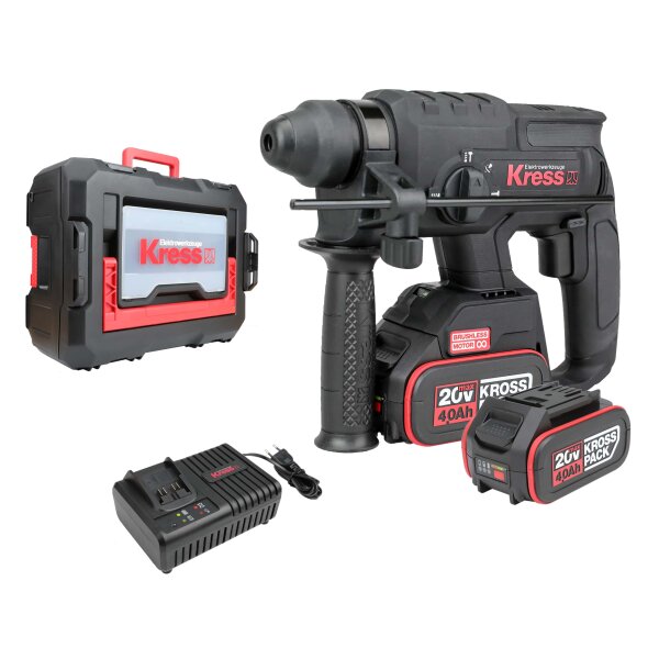 KRESS 20V Akku-Pneumatic-Bohrhammer KUC60.2 2,0kg 2,0 J, 22 mm SDSplus, 2x Akku 4.0Ah, Ladegerät 6A, Stabelbox