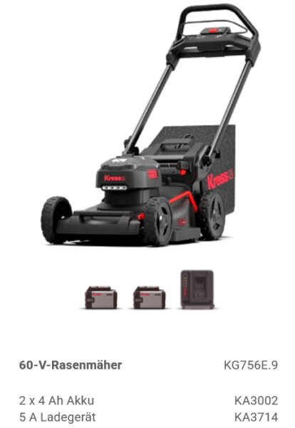 Kress 60-V-Rasenmäher 2x Akku 1 Ladegerät Aktion