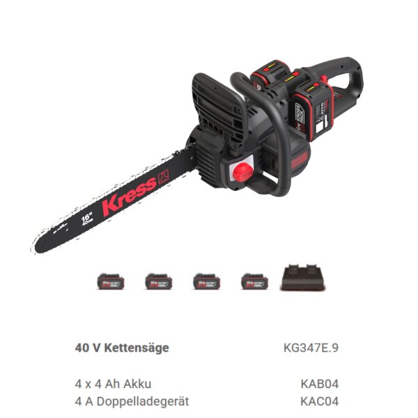 Kress KG347E.9 2x 20V / 40V Akku-Kettensäge 40 cm, Akku Aktion