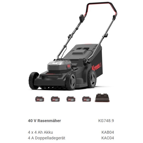 KRESS  KG748.92*20 V 41 cm bürstenloser Akku-Rasenmäher Akku Aktion